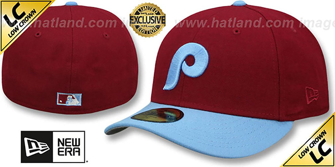 Phillies '1973-86 LOW-CROWN VINTAGE' Burgundy-Sky Fitted Hat by New Era