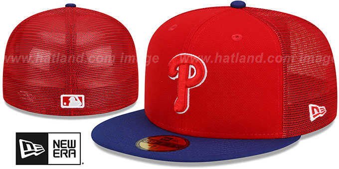 Phillies 'BATTING PRACTICE TRUCKER' Red-Royal Fitted Hat by New Era
