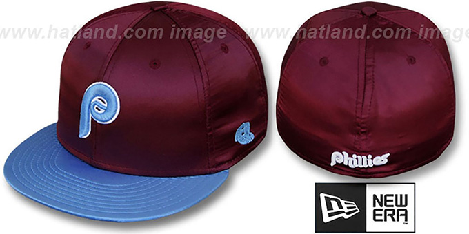 Phillies '2T COOP SATIN CLASSIC' Maroon-Sky Fitted Hat by New Era