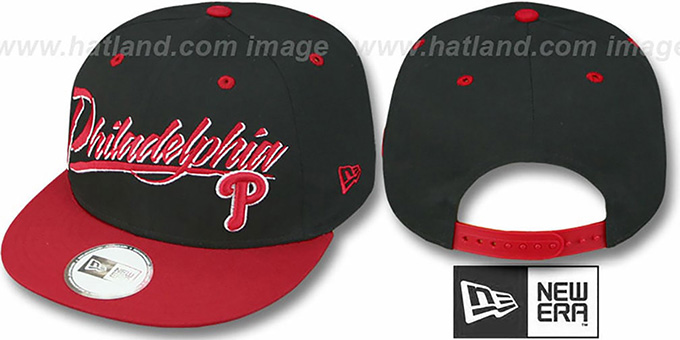 Phillies '2T MLB RETRO-WORD SNAPBACK' Black-Red Adjustable Hat by New Era