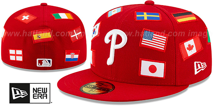 Phillies 'ALL-OVER COUNTRY FLAGS' Red Fitted Hat by New Era