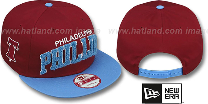 Phillies COOP 'CHENILLE-ARCH SNAPBACK' Burgundy-Sky Hat by New Era