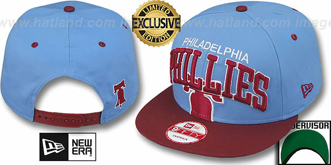 Phillies COOP 'SUPER-LOGO ARCH SNAPBACK' Sky-Burgundy Hat by New Era