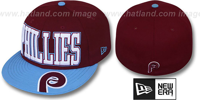 Phillies 'COOPERSTOWN EPIC WORD' Burgundy-Sky Fitted Hat by New Era