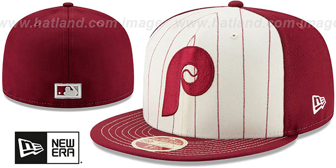 Phillies 'VINTAGE-STRIPE' White-Burgundy Fitted Hat by New Era