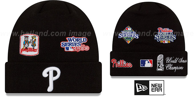 Phillies 'WORLD SERIES ELEMENTS' Black Knit Beanie Hat by New Era