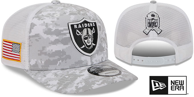 Raiders '2025 SALUTE-TO-SERVICE TRUCKER SNAPBACK' Snow White Digital Hat by New Era