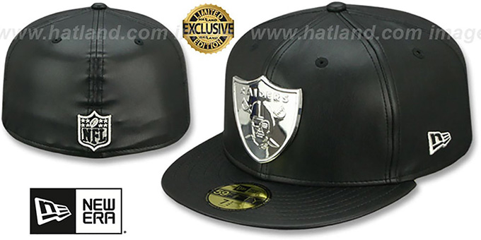 Raiders 'LEATHER SILVER METAL-BADGE' Black Fitted Hat by New Era