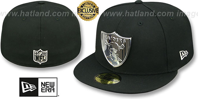 Raiders 'SILVER METAL-BADGE' Black Fitted Hat by New Era