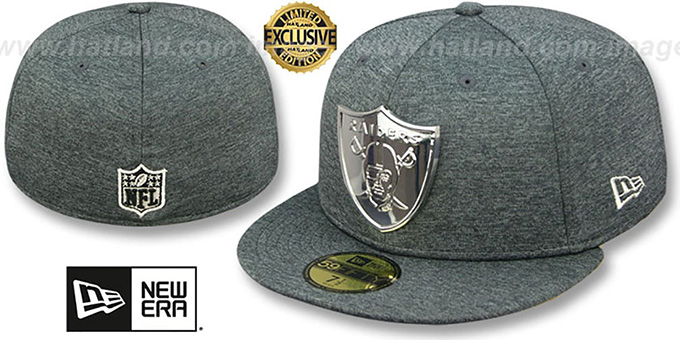 Raiders 'SILVER METAL-BADGE' Shadow Tech Fitted Hat by New Era