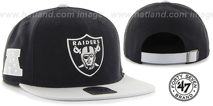 Raiders 'SUPER-SHOT STRAPBACK' Black-Grey Hat by Twins 47 Brand