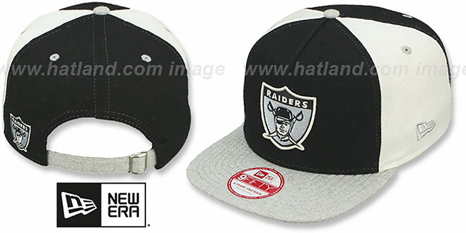 Raiders TB 'TRIPLE MELTON STRAPBACK' Black-White-Grey Hat by New Era