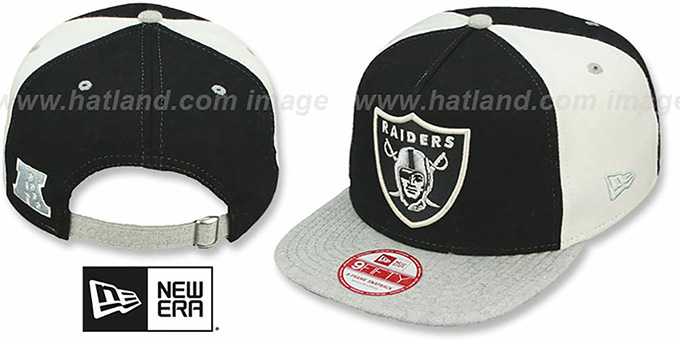 Raiders 'TRIPLE MELTON STRAPBACK' Black-White-Grey Hat by New Era