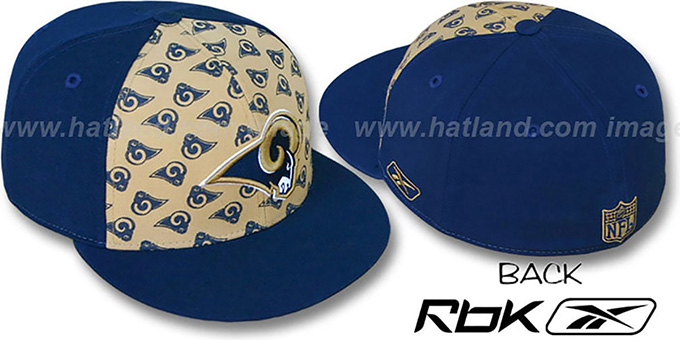 St Louis Rams TEAM-PRINT PINWHEEL Gold-Navy Fitted Hat by Reebok