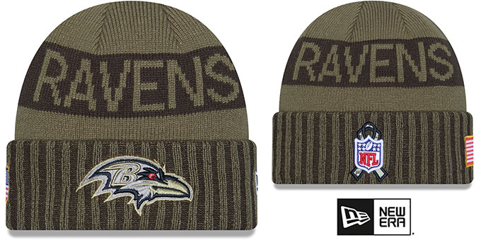 Ravens '2025 SALUTE-TO-SERVICE' Olive Knit Beanie Hat by New Era