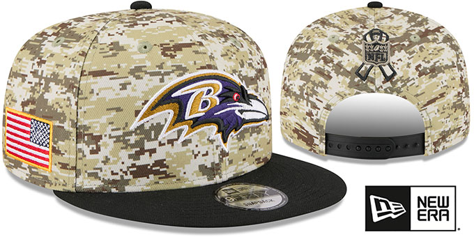 Ravens 2025 'SALUTE-TO-SERVICE SNAPBACK' Desert Storm-Black Hat by New Era