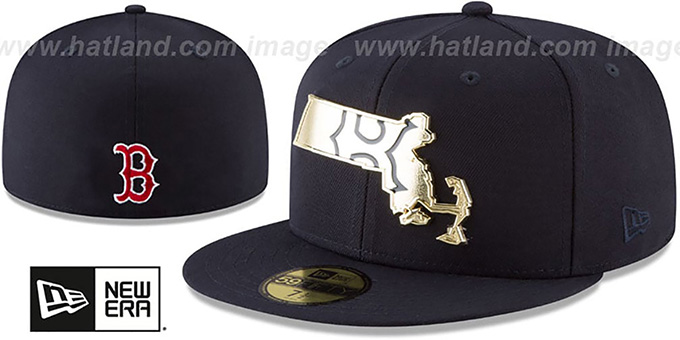 Red Sox 'GOLD STATED METAL-BADGE' Navy Fitted Hat by New Era