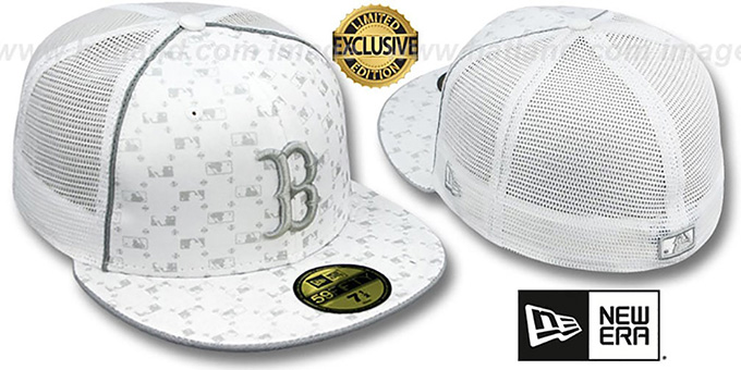 Red Sox 'MLB FLOCKING' MESH-BACK White Fitted Hat by New Era