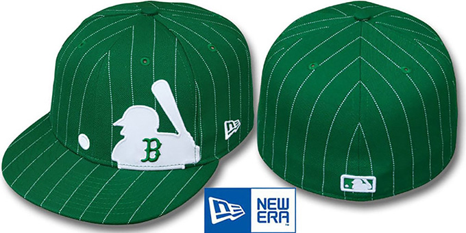 Red Sox 'MLB SILHOUETTE PINSTRIPE' Green-White Fitted Hat by New Era