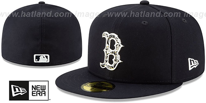 Red Sox 'SILVER SHATTERED METAL-BADGE' Navy Fitted Hat by New Era