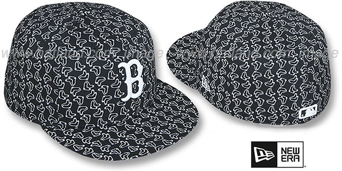 Red Sox SOX 'ALL-OVER FLOCKING'-2 Black-White Fitted Hat by New Era