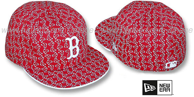 Red Sox SOX 'ALL-OVER FLOCKING' Red-White Fitted Hat by New Era