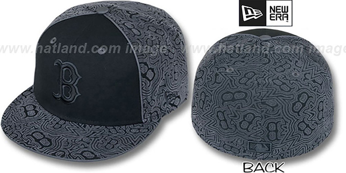 Red Sox 'TEAM-FLOCKING' Black-Grey Fitted Hat by New Era