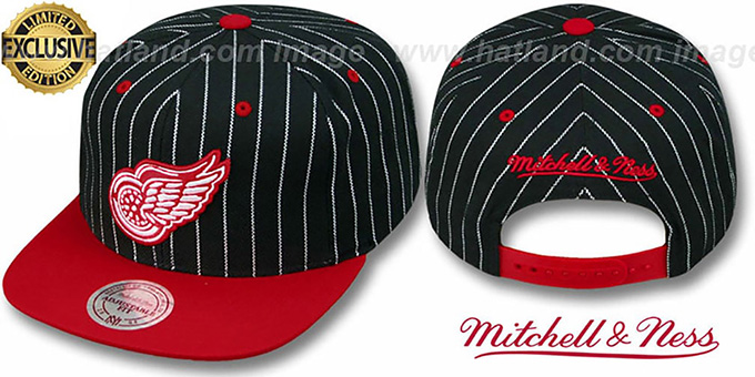 Red Wings 'PINSTRIPE 2T TEAM-BASIC SNAPBACK' Black-Red Adjustable Hat by Mitchell and Ness