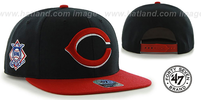 Reds 'SURE-SHOT SNAPBACK' Black-Red Hat by Twins 47 Brand