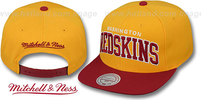 Redskins 'BLOCK-ARCH SNAPBACK' Gold-Burgundy Hat by Mitchell and Ness