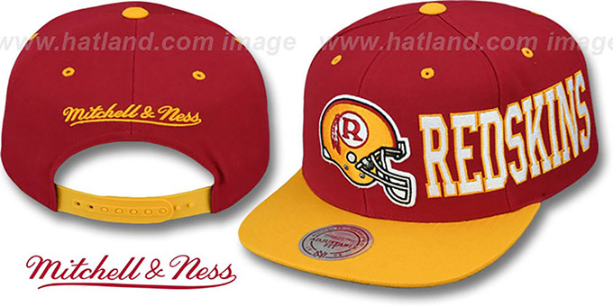Redskins 'HELMET-WORDWRAP SNAPBACK' Burgundy-Gold Hat by Mitchell and Ness