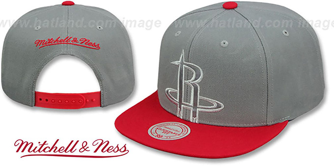 Rockets 'CROPPED SATIN SNAPBACK' Grey-Red Adjustable Hat by Mitchell and Ness