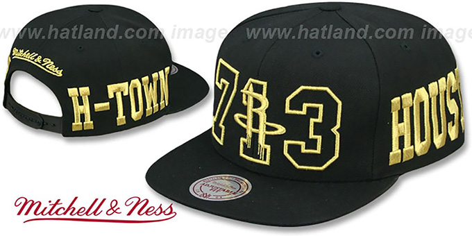 Rockets 'METALLIC AREA-CODE SNAPBACK' Black Hat by Mitchell and Ness