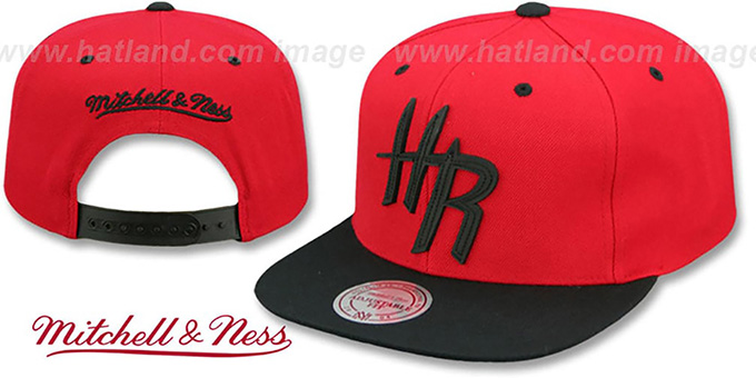 Rockets 'XL RUBBER WELD SNAPBACK' Red-Black Adjustable Hat by Mitchell and Ness