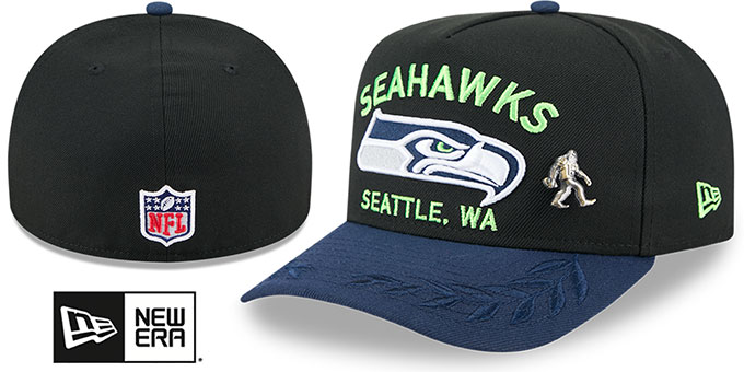 Seahawks 2025 'NFL DRAFT ONSTAGE A-FRAME' Black-Navy Fitted Hat by New Era