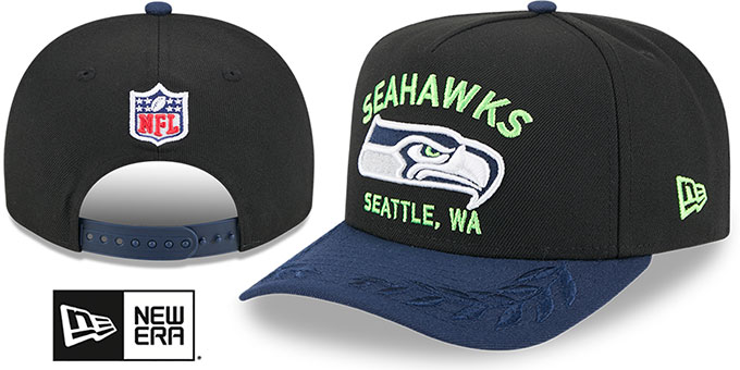 Seahawks 2025 'NFL DRAFT ONSTAGE A-FRAME SNAPBACK' Black-Navy Hat by New Era