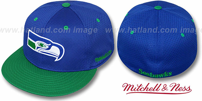 Seahawks '2T BP-MESH' Royal-Green Fitted Hat by Mitchell and Ness