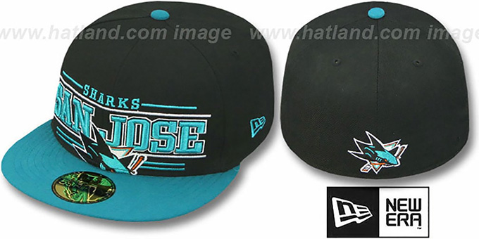 Sharks 'RETRO-SMOOTH' Black-Teal Fitted Hat by New Era