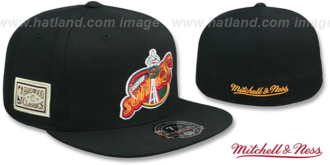Sonics 'HWC SIDE-PATCH' Black Fitted Hat by Mitchell and Ness