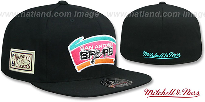 Spurs 'HWC SIDE-PATCH' Black Fitted Hat by Mitchell and Ness