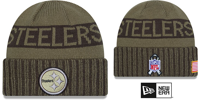Steelers '2025 SALUTE-TO-SERVICE' Olive Knit Beanie Hat by New Era