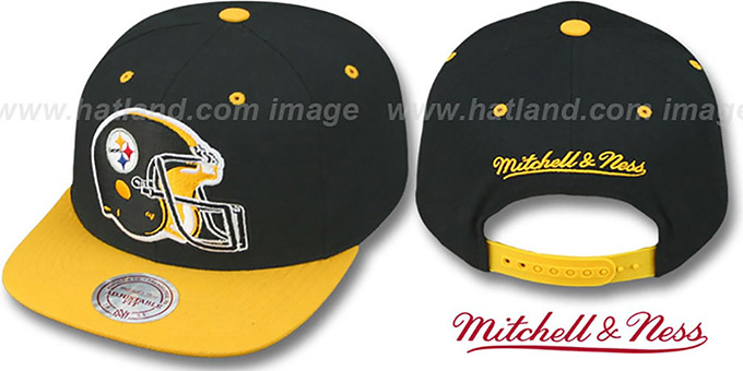 Steelers '2T XL-HELMET SNAPBACK' Black-Gold Adjustable Hat by Mitchell and Ness