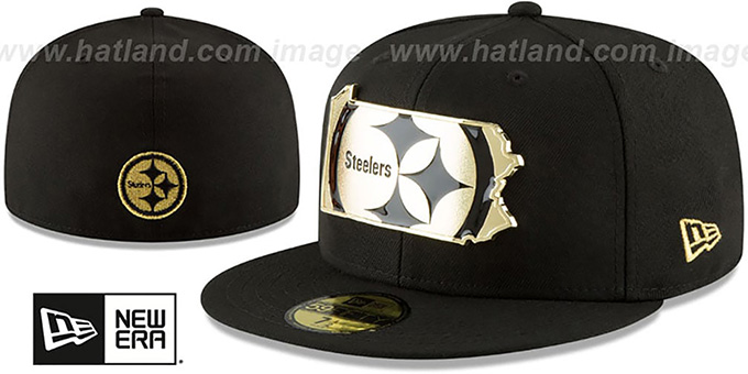 Steelers 'GOLD STATED METAL-BADGE' Black Fitted Hat by New Era