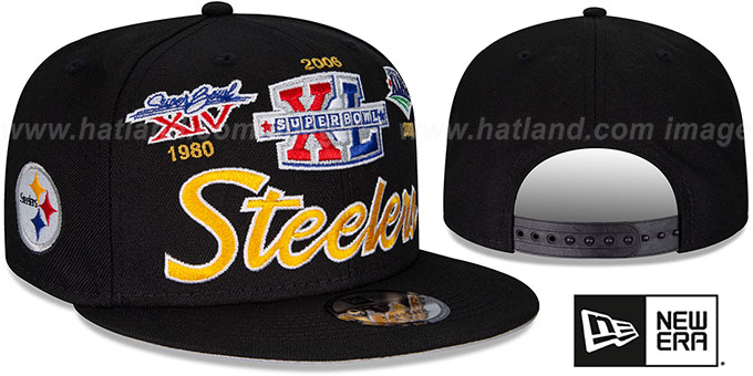 Steelers 'SUPER BOWL PATCHES SCRIPT SNAPBACK' Black Hat by New Era