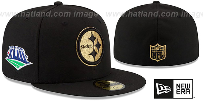 Steelers 'SUPER BOWL XLIII GOLD-50' Black Fitted Hat by New Era