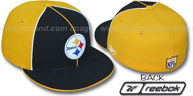 Steelers 'TRI PIPING PINWHEEL' Black Gold Fitted Hat by Reebok