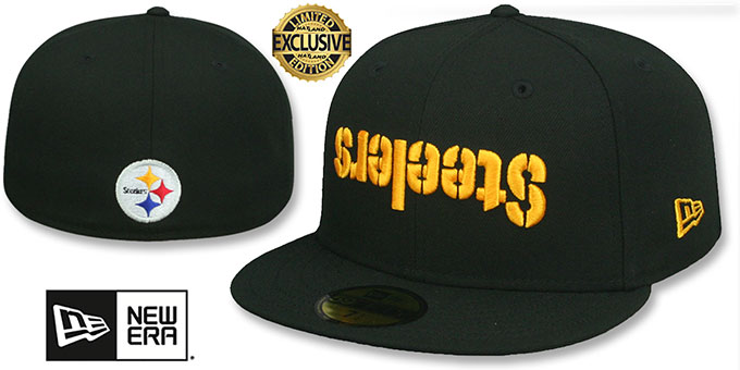Steelers 'UPSIDE DOWN WORDMARK' Black Fitted Hat by New Era