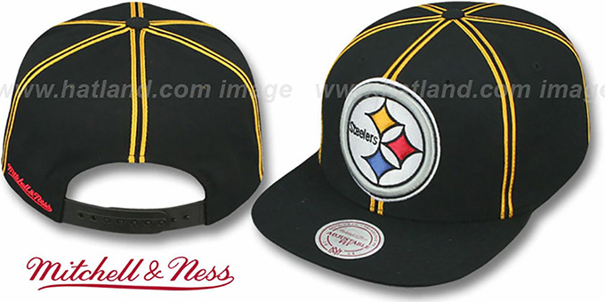 Steelers 'XL-LOGO SOUTACHE SNAPBACK' Black Adjustable Hat by Mitchell and Ness