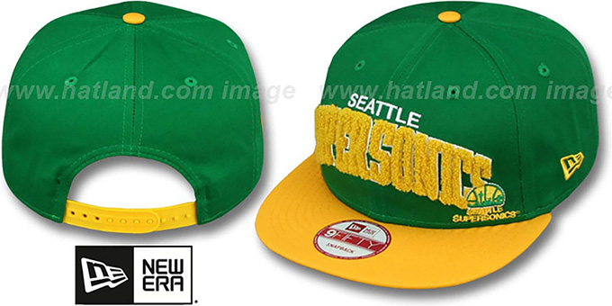 Supersonics 'CHENILLE-ARCH SNAPBACK' Green-Gold Hat by New Era