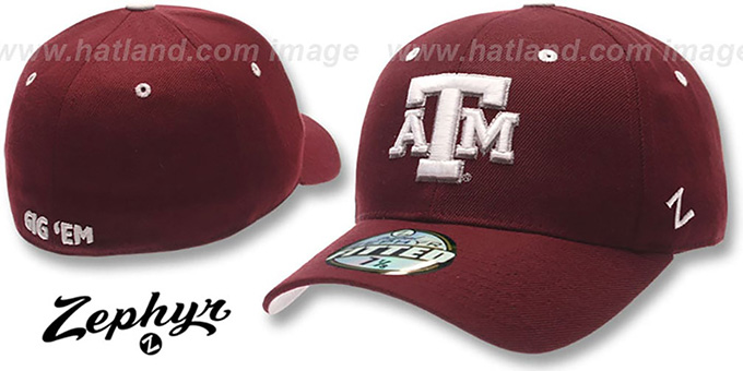 Texas A and M 'DH' Fitted Hat by Zephyr - maroon